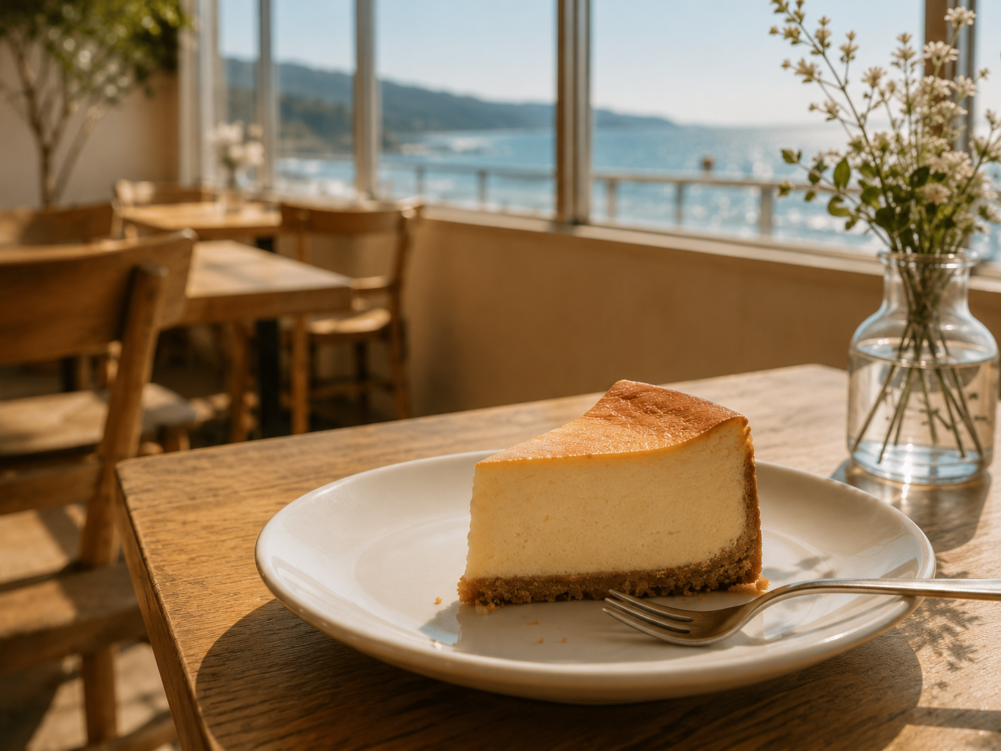 白い皿にのったベイクドチーズケーキ